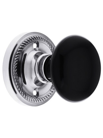 Rope Rose with Black Porcelain Knob in Polished Chrome with .